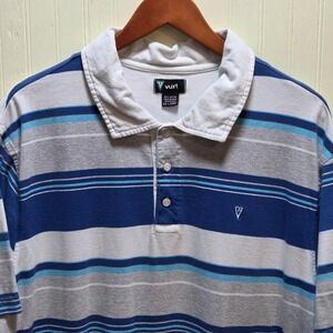 Vurt Polo Shirt Mens 2XL Blue Stripe 100% Cotton Short Sleeve Knit Casual Top